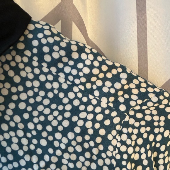 LOFT Blue and White Button-Up Blouse With Black Detail - Picture 3 of 4